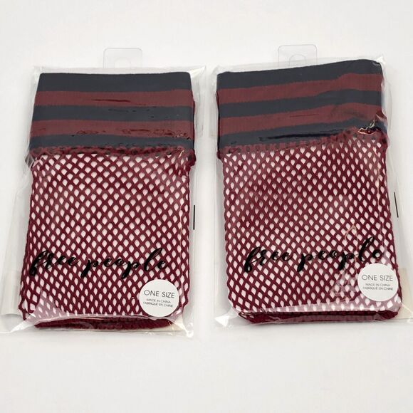NEW 2 Pairs Free People Riot Sport Fishnet Ankle Socks Anklet Wine Red One Size - Picture 3 of 5